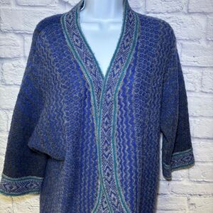 Chico's Cardigan Womens Med. Chicos 1 Wool Mohair Blend Geo Print Knit Blue Gray